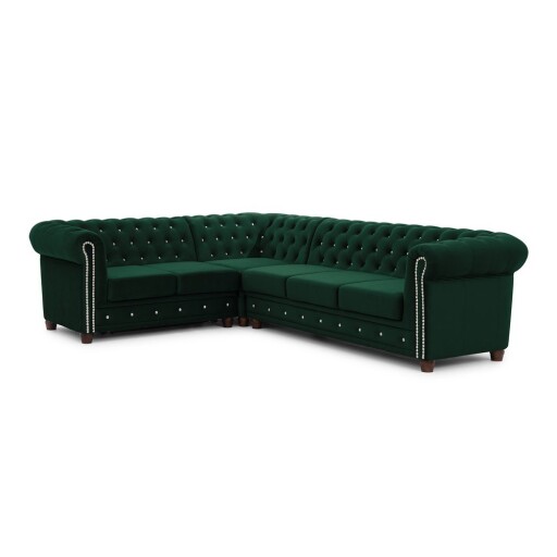 Colțar verde extensibil cu tapițerie din catifea (cu colț pe partea stângă/în formă de ”L”) York Blik – Ropez