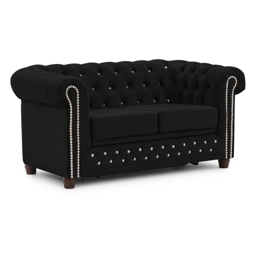 Canapea neagră extensibilă cu tapițerie din catifea 148 cm York Blik – Ropez