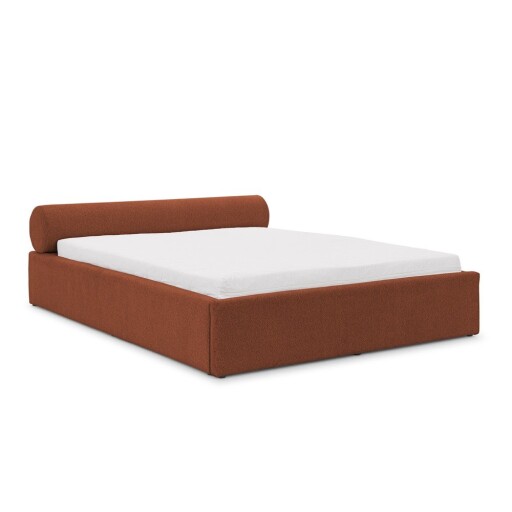 Pat matrimonial teracotă tapițat cu spațiu de depozitare cu somieră 200x200 cm Cille – Ropez
