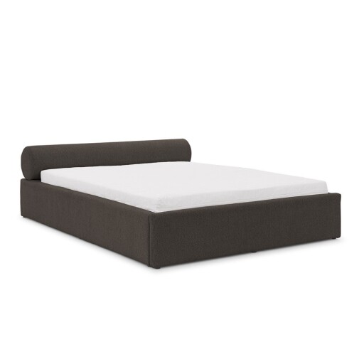Pat matrimonial gri închis tapițat cu spațiu de depozitare cu somieră 200x200 cm Cille – Ropez