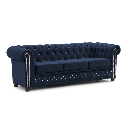 Canapea albastră extensibilă cu tapițerie din catifea 203 cm York Blik – Ropez