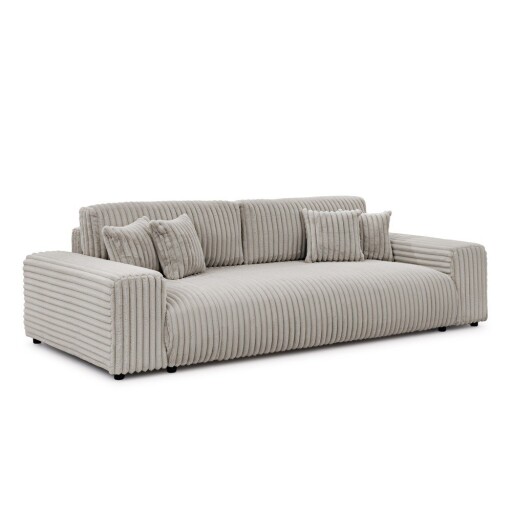 Canapea gri deschis extensibilă/cu spațiu de depozitare cu tapițerie din catifea reiată 260 cm Justin – Ropez