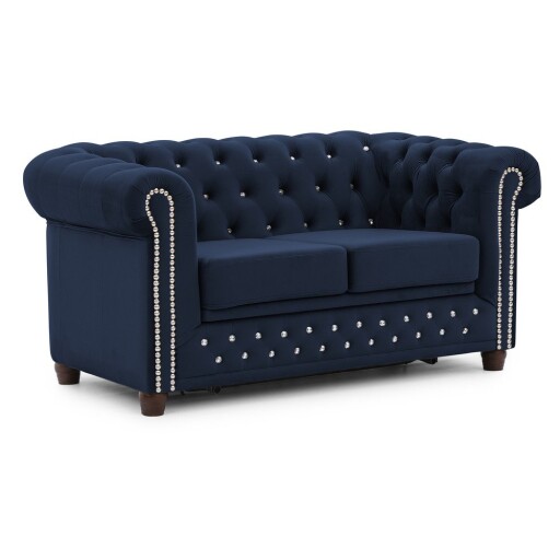 Canapea albastră extensibilă cu tapițerie din catifea 148 cm York Blik – Ropez
