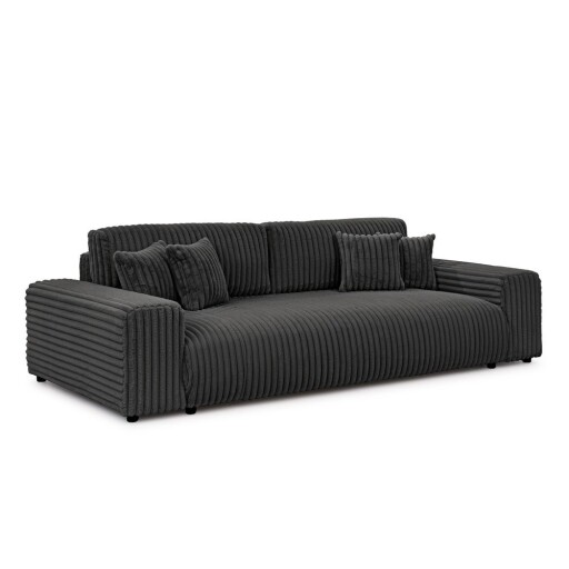 Canapea gri închis extensibilă/cu spațiu de depozitare cu tapițerie din catifea reiată 260 cm Justin – Ropez