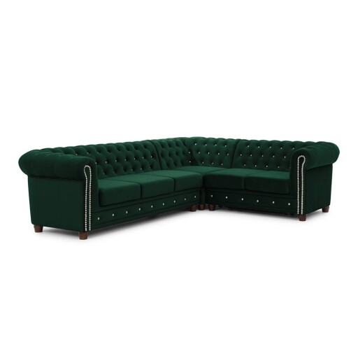 Colțar verde extensibil cu tapițerie din catifea (cu colț pe partea dreaptă/în formă de ”L”) York Blik – Ropez