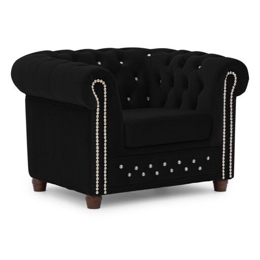 Fotoliu negru chesterfield cu tapițerie din catifea York Blik – Ropez