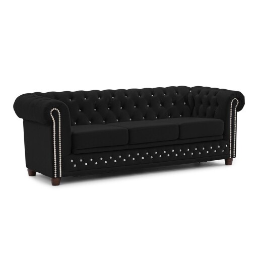 Canapea neagră extensibilă cu tapițerie din catifea 203 cm York Blik – Ropez