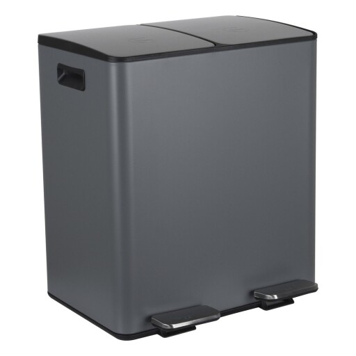 Coș de gunoi gri închis pentru reciclare/cu pedală 2x20 l din oțel Aliya – Spirella