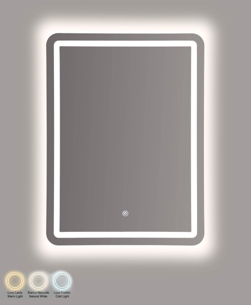 Oglinda decorativa cu LED, Mauro Ferretti, Simple Rectangular, 60x3.5x80 cm, argintiu