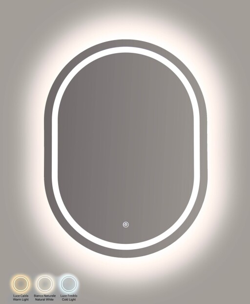 Oglinda decorativa cu LED, Mauro Ferretti, Simple Oval, 60x3.5x80 cm, argintiu