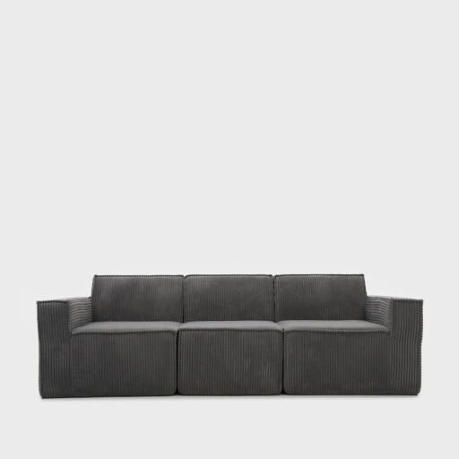 Canapea modulara 3 locuri Lykke, Homla, 263x88x73 cm, catifea din poliester, gri inchis