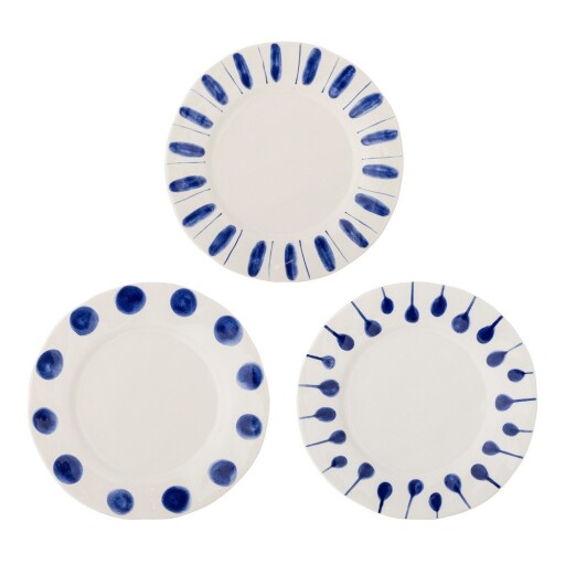 Farfurii albe/albastre 3 buc. din gresie ø 28 cm Linora – Bloomingville