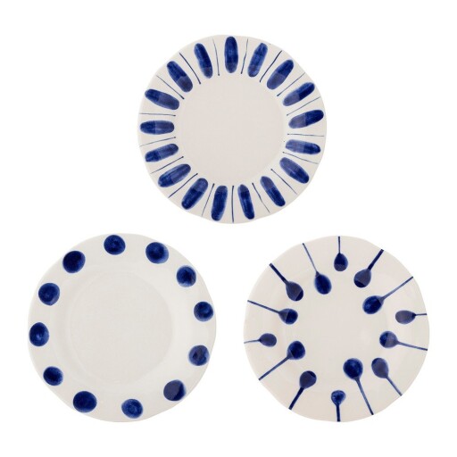 Farfurii albe/albastre 3 buc. pentru desert din gresie ø 22 cm Linora – Bloomingville