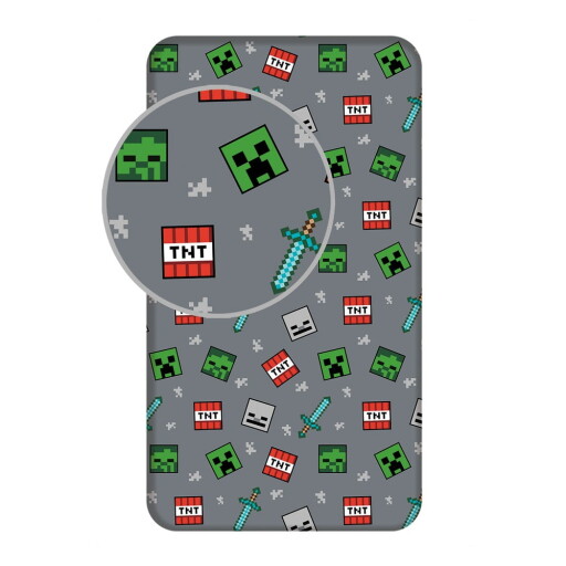 Cearceaf pentru copii gri din bumbac pentru pat de o persoană cu elastic 90x200 cm Minecraft "We got this" – Jerry Fabrics