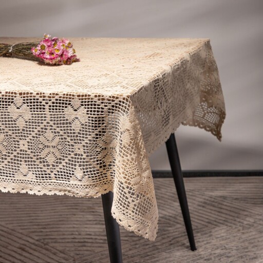 Fata de masa Crochet, Homla, 130x170 cm, bumbac/poliester, bej
