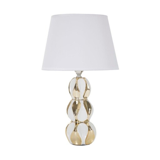 Veioză albă-aurie din ceramică cu abajur textil (înălțime 46 cm) Glam Balls – Mauro Ferretti