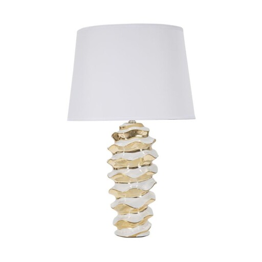 Veioză albă-aurie din ceramică cu abajur textil (înălțime 53 cm) Glam Space – Mauro Ferretti