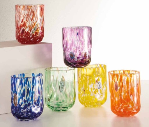 Set 6 pahare, Pavone, Brandani, 8x10.5 cm, 400ml, sticla, multicolor