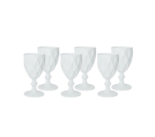 Set 6 pahare, Diamante Bianco, Brandani, 8x16 cm, 250 ml, sticla, alb
