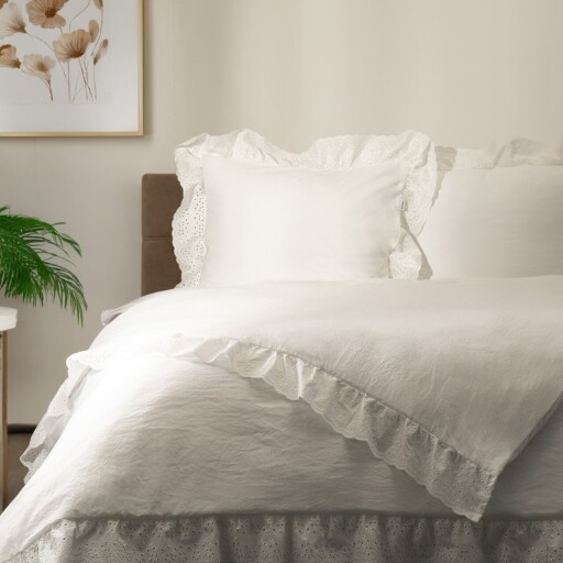 Lenjerie de pat King Size, Morain, Homla, 3 piese, 200x220 cm, microfibra din poliester, alb