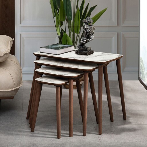 Set masute Nesting 4 piese, Hanah Home, Luci, Alb