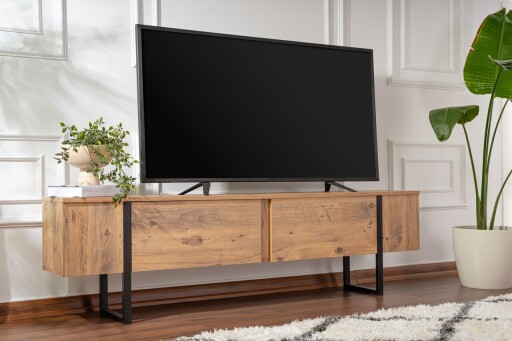 Comoda TV, Nordure, Serenity, 180x50x30 cm, Pin Atlantic / Negru