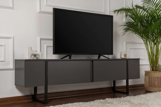 Comoda TV, Nordure, Serenity, 180x50x30 cm, Antracit / Negru