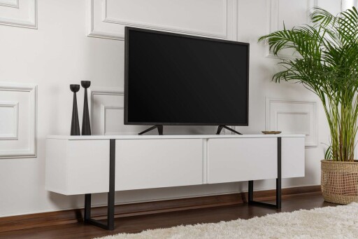 Comoda TV, Nordure, Serenity, 180x45x30 cm, Alb/Negru