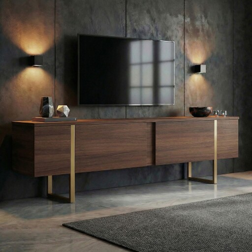 Comoda TV, Nordure, Onera, 180x50x30 cm, Nuc / Aur