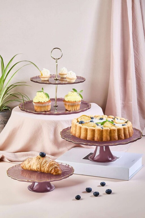 Set servire alimente, Hermia, 337GLZ1235, Suport: 28 cm (1 bucată), Mov pruna