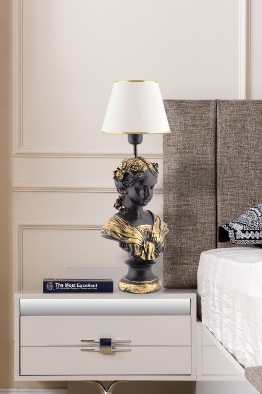 Lampa de masa, Opviq, 390FLH2245, Alb / Negru / Auriu