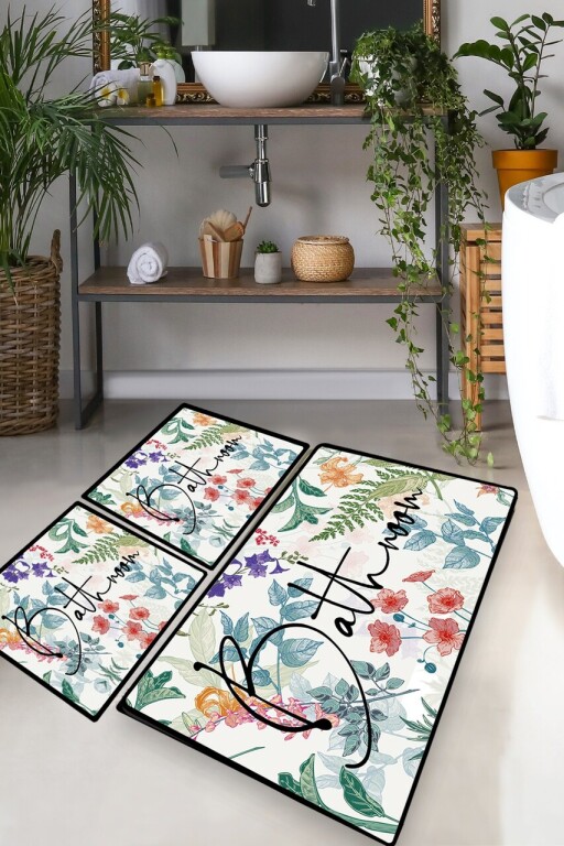 Set covorase de baie, L'essentiel Maison, Green In Flower, Multicolor