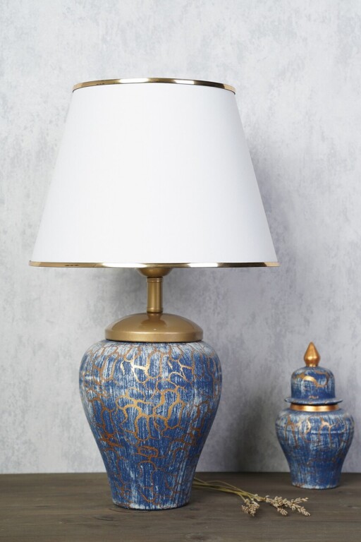 Lampa de masa, Opviq, 687HMY2159, Albastru/Alb