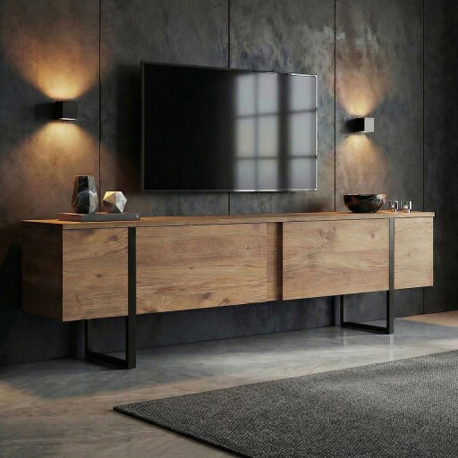 Comoda TV, Nordure, Onera, 180x50x30 cm, Pin Atlantic / Negru