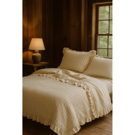 Lenjerie de pat bej din bumbac ranforcé pentru pat de o persoană 140x200 cm Amalia Striped – Mila Home Luxury