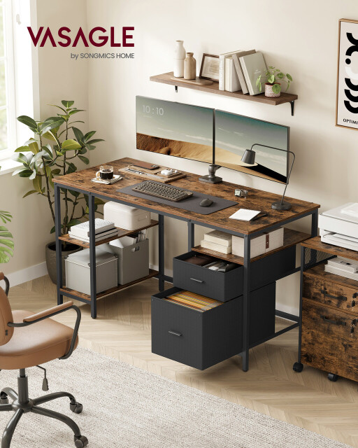 Birou, Vasagle Office, 140x60x76 cm, PAL/otel, maro rustic
