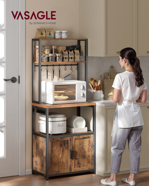 Dulap de bucatarie Coffee Bar, Vasagle, cu priza integrata, 60x40x170 cm, PAL/otel, gri carbune