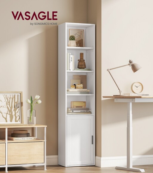 Biblioteca ingusta, Vasagle, 31.8x24x175 cm, PAL/MDF, alb cloud