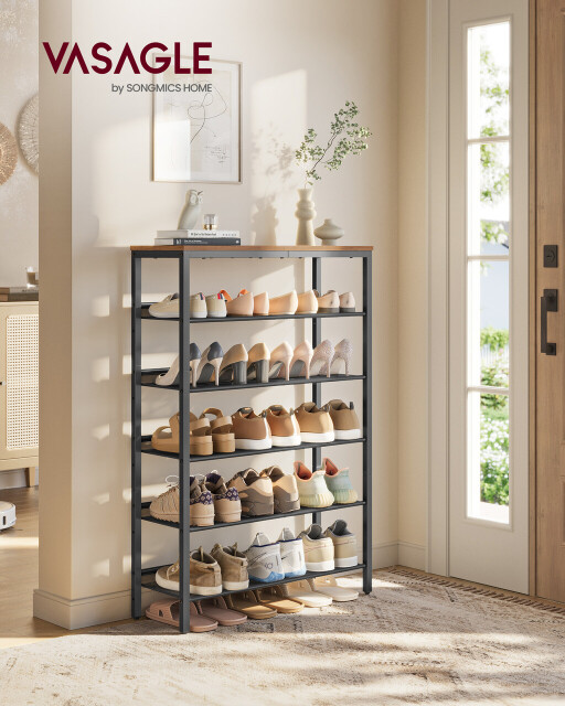 Pantofar cu 6 rafturi Industrial, 75x28x114 cm, PAL/otel, maro rustic