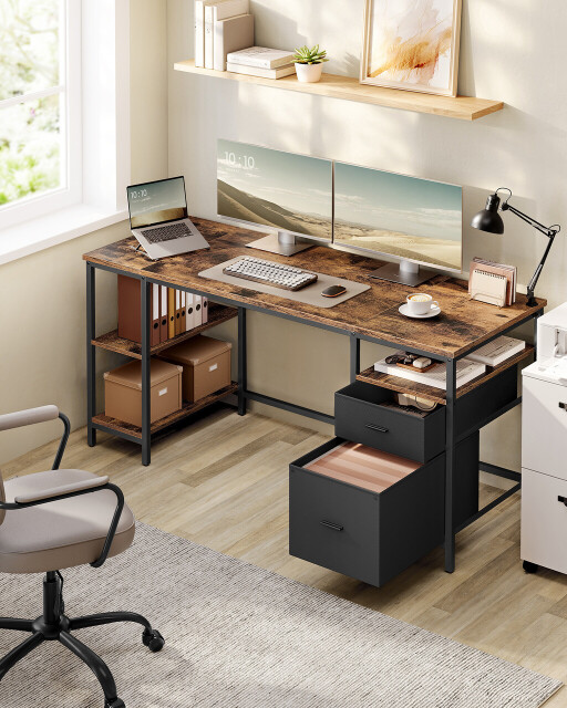 Birou, Vasagle Office, 160x60x76 cm, PAL/otel, maro rustic