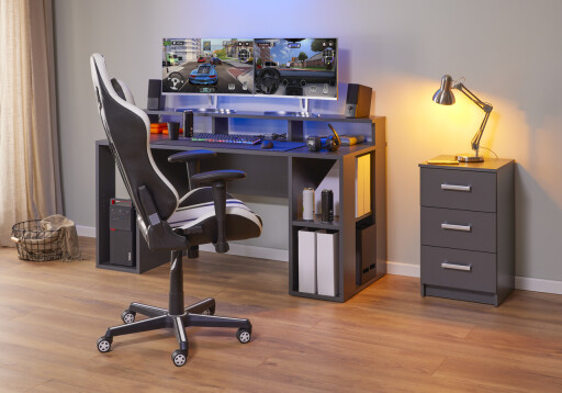 Birou Match Point, Inter Link, 160x91x76.5 cm, lemn, antracit