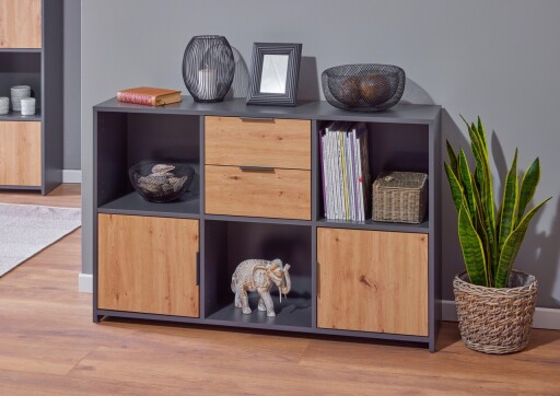 Comoda Pepeto 2T2S, Inter Link, 120x30x77 cm, lemn, antracit/stejar