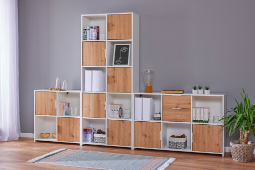 Corp biblioteca Pepeto 2T, Inter Link, 77x30x77 cm, lemn, alb/stejar