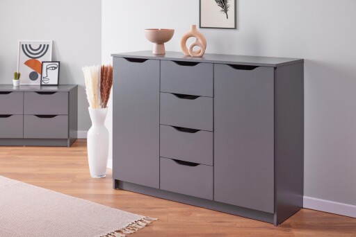 Comoda Silenzia 2S4S, Inter Link, 81.5x40x112.5 cm, lemn, gri grafit