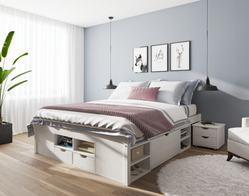 Pat multifunctional dublu, 160x200 cm, Till, Inter Link, lemn, alb