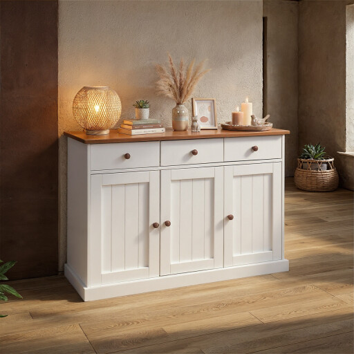 Comoda Westerland 4.2 , Inter Link, 131x45x86 cm, lemn, alb/maro sepia