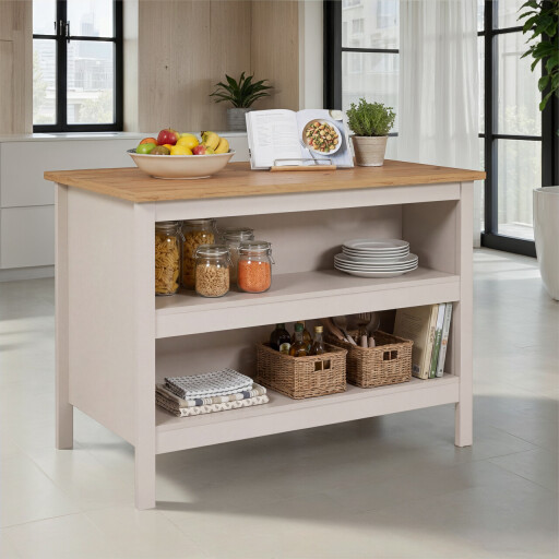 Insula de bucatarie / dulap bucatarie Emmilia, Inter Link, 124x75x91.5 cm, MDF, alb/stejar