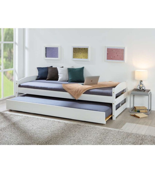 Pat multifunctional pentru o persoana, 90x200 cm, Vindas, Inter Link, lemn, alb