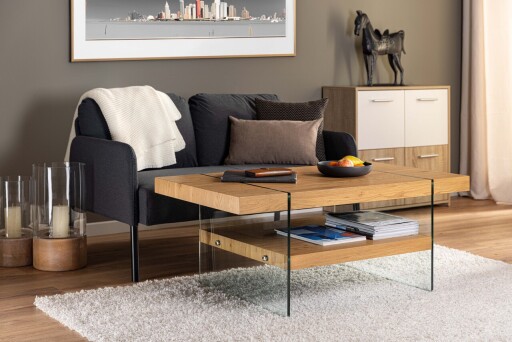 Masuta de cafea Benina, Inter Link, 110x45.5x60 cm, lemn/sticla, natur