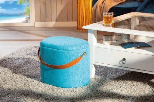 Taburet cu spatiu de depozitare Dilia, Inter Link, 42x30x36 cm, poliester, albastru